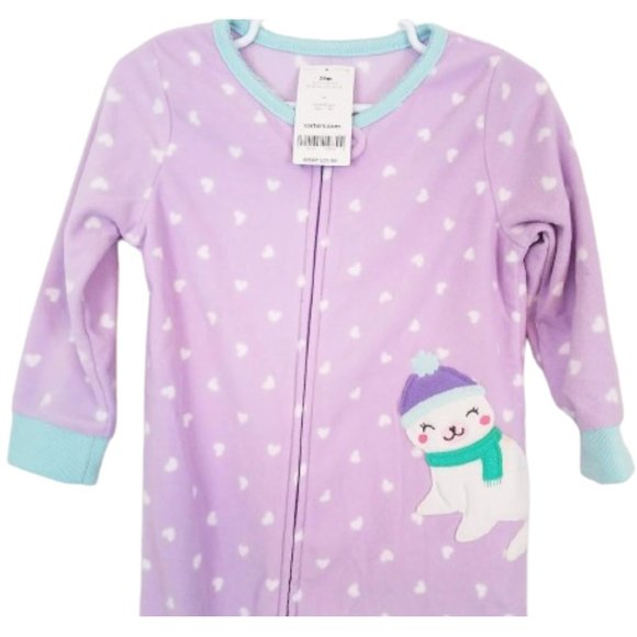 CARTER'S Lavender & White 1 Piece Holiday Footie Pajamas NWT Infant Girl's 24 M - Picture 4 of 7
